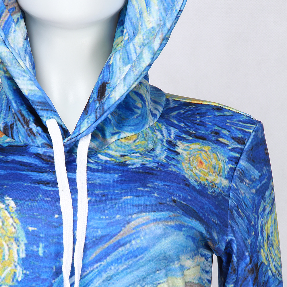 SZ60077 Blue Vortex Hooded Sweatshirt Dress Women Long Sleeve Hoodies Dress